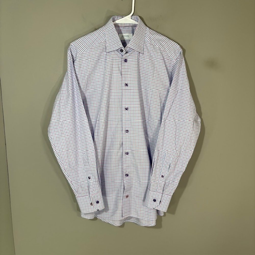 Eton Shirt Mens Medium Multicolor Check Long Sleeve Button Up Slim Fit Twill